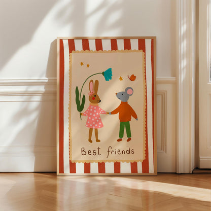 Bunny and Mouse Nursery Print, Animal Friendship Art