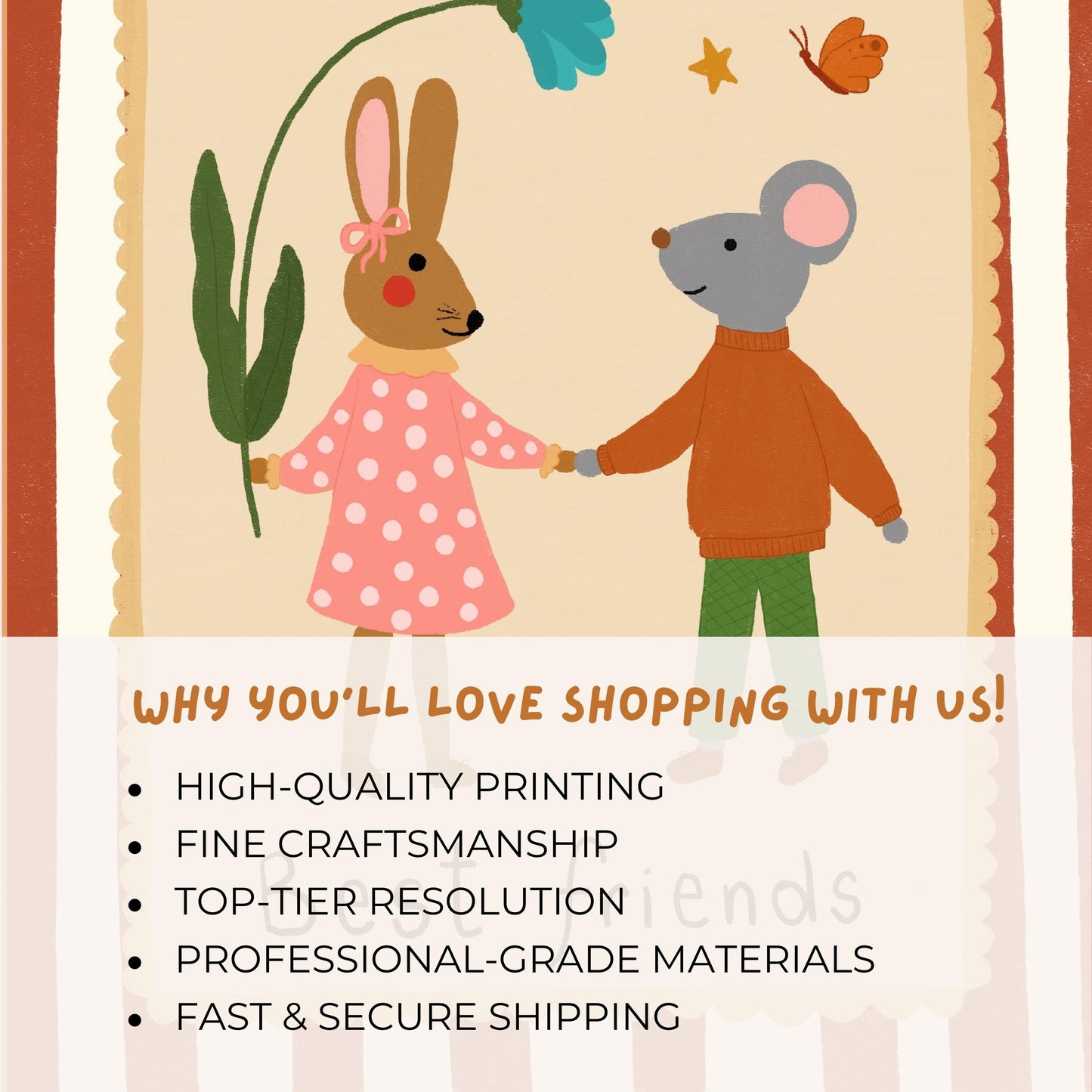 Bunny and Mouse Nursery Print, Animal Friendship Art
