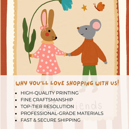 Bunny and Mouse Nursery Print, Animal Friendship Art