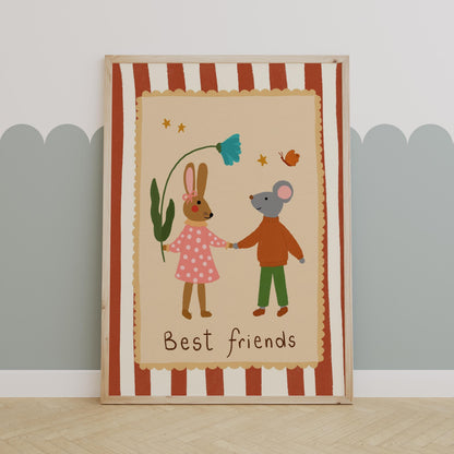Bunny and Mouse Nursery Print, Animal Friendship Art